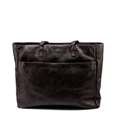 Black washed leather shopping bag for women