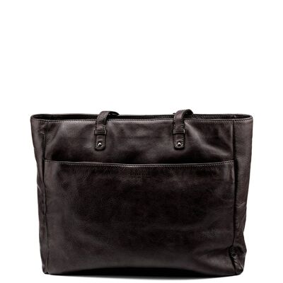 Black washed leather shopping bag for women