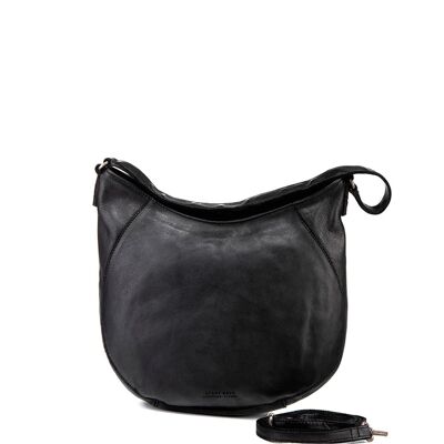Black washed leather bag for women.