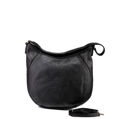 Black washed leather bag for women.