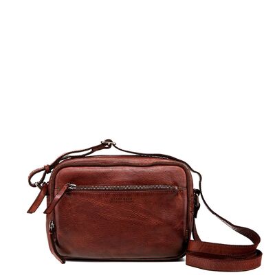Brown washed leather bag for women.