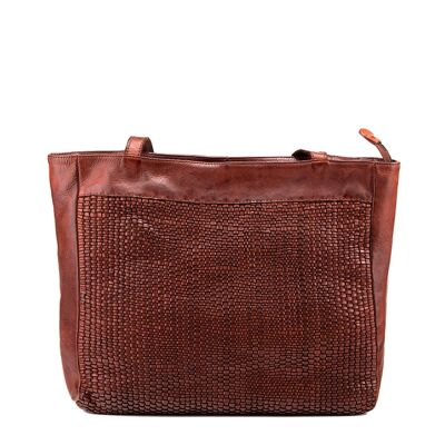 Brown washed leather shopping bag for women Treny