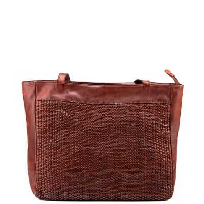 Brown washed leather shopping bag for women Treny