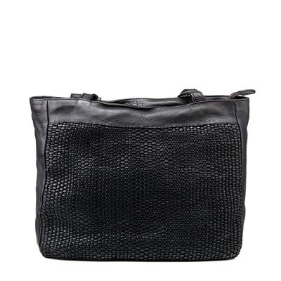 Einkaufstasche aus schwarzem gewaschenem Leder für Damen Treny