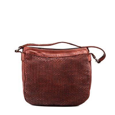 Brown braided washed leather bag for women