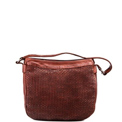 Brown braided washed leather bag for women