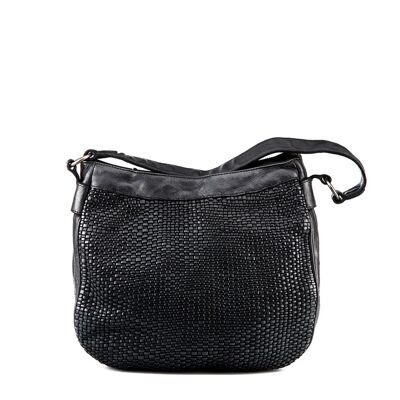 Women's black washed leather bag braided