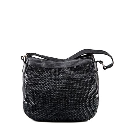 Women's black washed leather bag braided