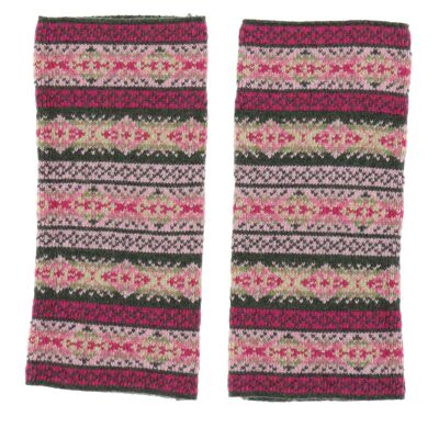 Cashmere Blend Fairisle Wrist Warmers Fuchsia Pink, Verdant Green and Pistachio