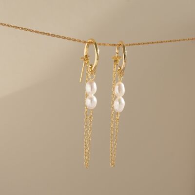 Celeste Pearl Chain Hoops