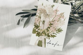 Carte postale de remerciement, bouquet de fleurs sauvages, rose/blanc, certifié FSC 2