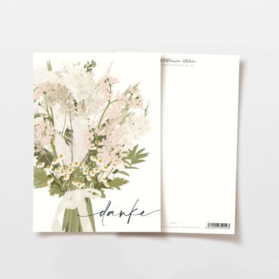 Cartolina di ringraziamento, bouquet di fiori selvatici, rosa/bianco, certificata FSC