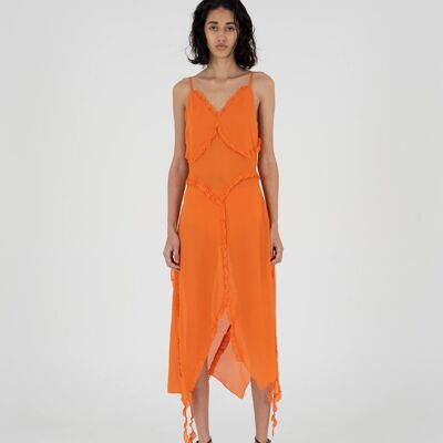 Robe midi asymétrique à volants Cristal