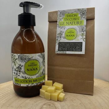 Flacon pour lotion + cubes de savon "Le Nature"