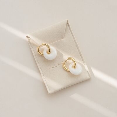 Lucia Natural Stone Hoops - White Jade