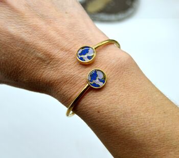 Bracelet jonc motif wax fleur bleu acier inoxydable 2