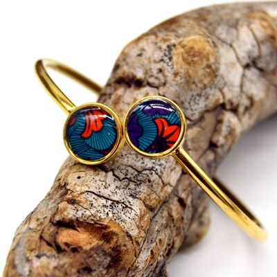 Brazalete con patrón de cera de flor azul naranja de acero inoxidable