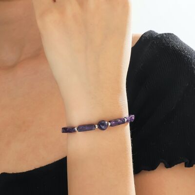 Bracelet de perles de bande carrée d'améthyste naturelle chaîne de charme de mode simple femme