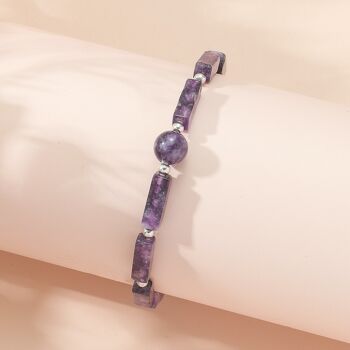 Bracelet de perles de bande carrée d'améthyste naturelle chaîne de charme de mode simple femme 3