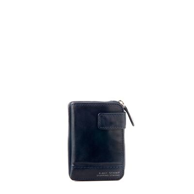 Blue washed leather wallet card holder