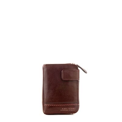Brown washed leather wallet card holder