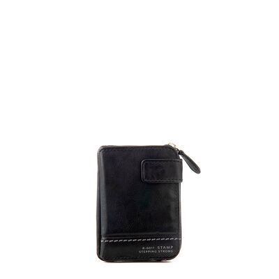 Black washed leather wallet card holder