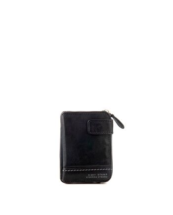 Porte-cartes portefeuille en cuir lavé noir 1