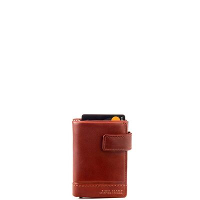 Automatic credit card holder in washed leather