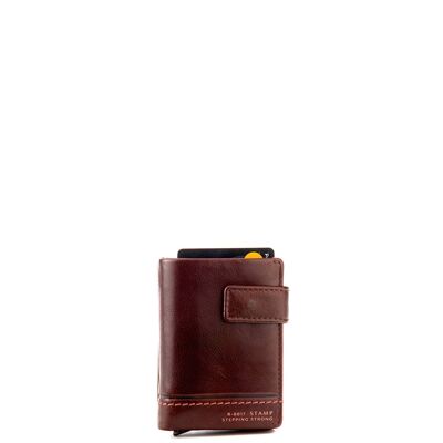 Automatic card holder in brown washed leather