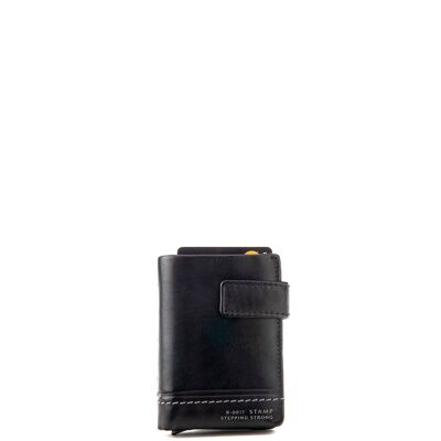 Automatic card holder in black washed leather