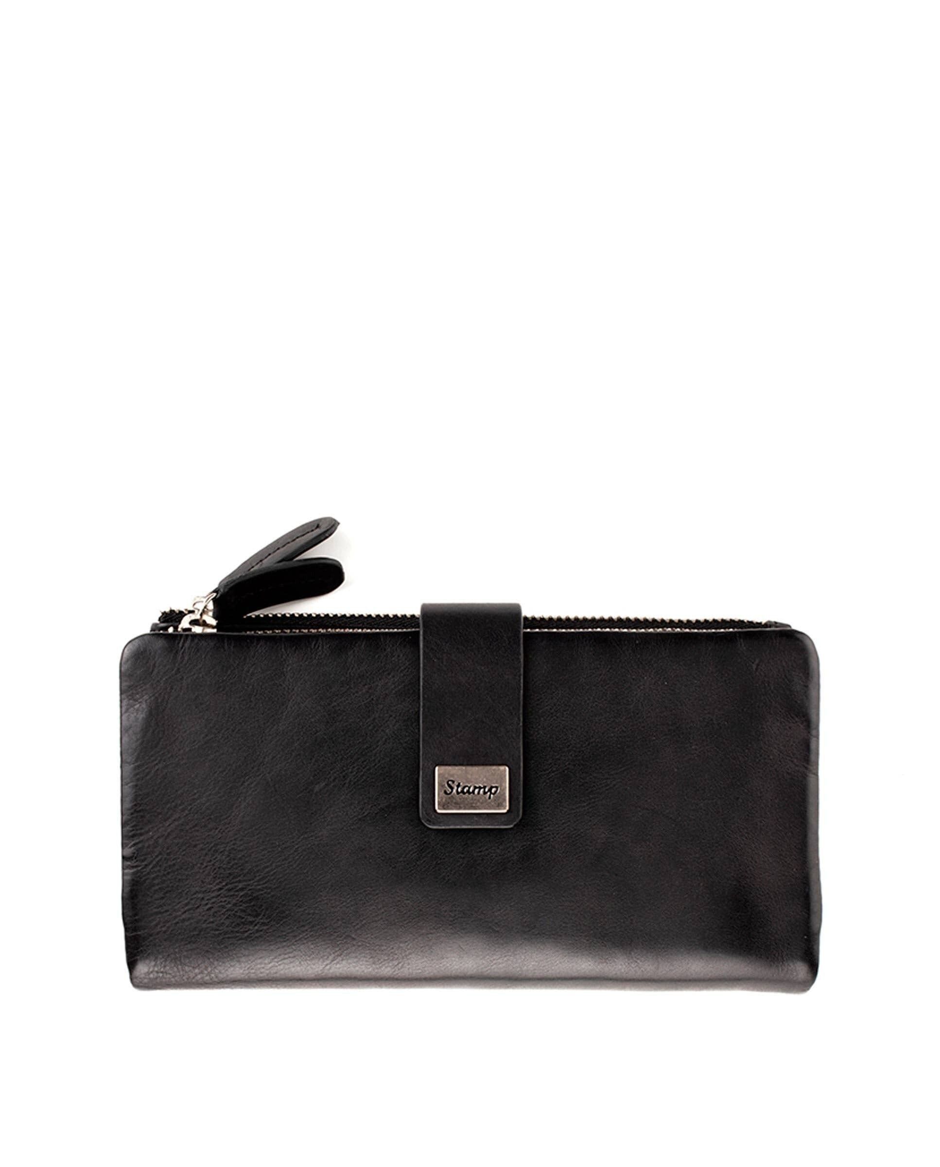 Portafoglio da donna in morbida pelle nera Kate