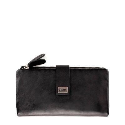 Portefeuille femme en cuir souple noir Kate