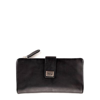 Portefeuille femme en cuir souple noir