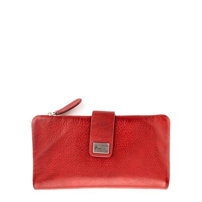 Portefeuille femme en cuir souple rouge