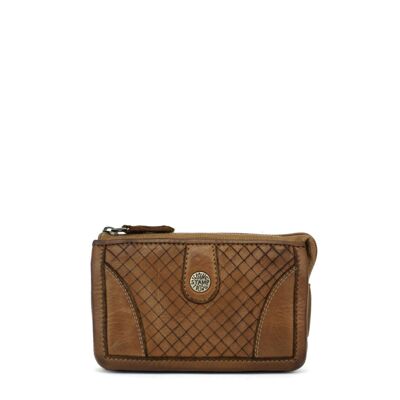 Porte-monnaie femme taupe en cuir lavé