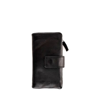 Women's black washed leather wallet Stamp