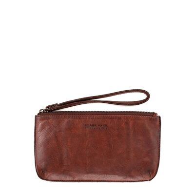 Brown washed leather women's pencil case