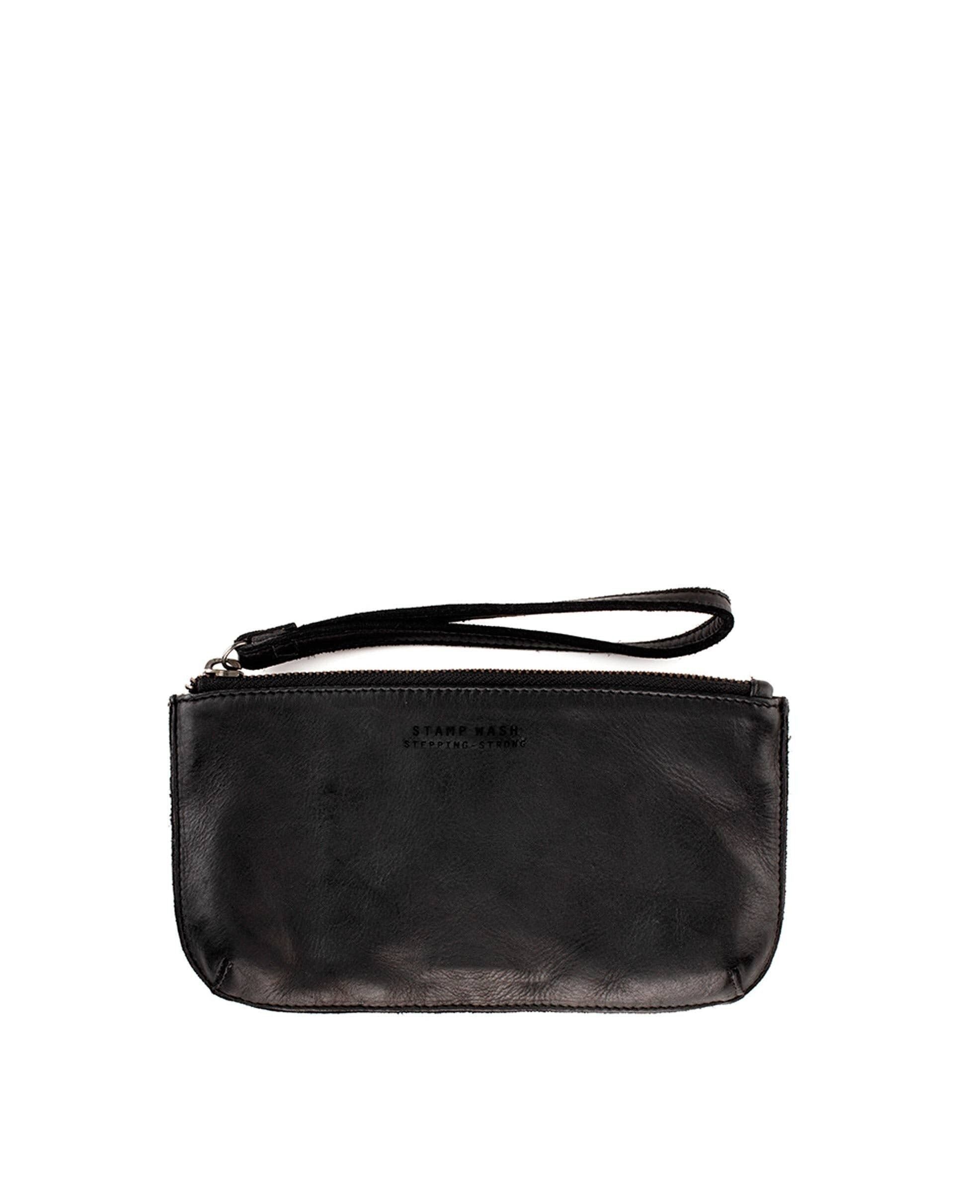 Schwarzes Federmäppchen aus gewaschenem Leder für Damen