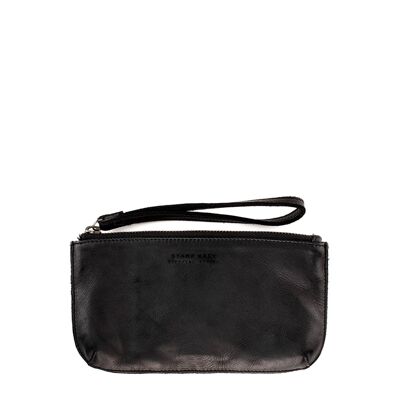 Women's black washed leather pencil case