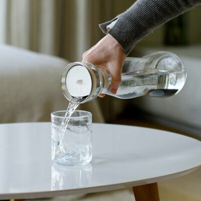 Filterkanne aus Glas – natürliche Aktivkohle – 1 l mit Gegendeckel – weiß