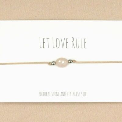 Bracelet ovale quartz rose or, argent acier inoxydable