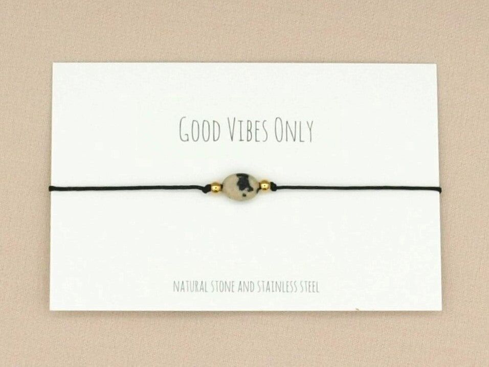 Bracciale ovale diaspro dalmata oro, argento acciaio inossidabile