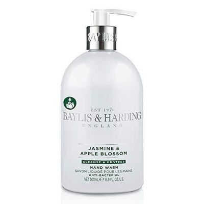 BAYLIS & HARDING - Savon liquide mains 500 ml -Jasmin & Fleur de Pommier - Jasmine & Apple Blossom Anti-Bacterien