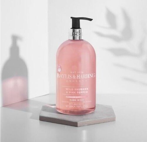 BAYLIS & HARDING - Savon liquide mains - Signature - 500 ml-Rhubarbe Sauvage et Poivre Rose -AntiBacterien