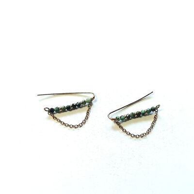 Rising earrings "Climber" Tara gold and Turquoise stainless steel chain