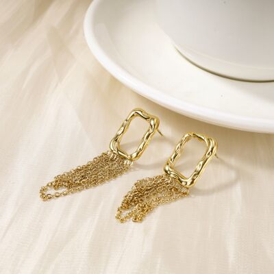 Dangling rectangle chain earrings