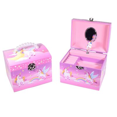 Dome Shaped Unicorn Musical Jewelry Box with Pearl Handle