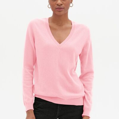 Cashmere V Neck Sweater in Pixie Pink