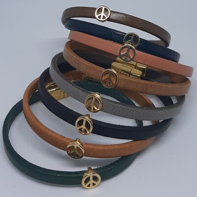 Semplice leren armband peace 24K verguld