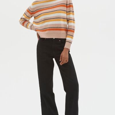 Cropped Polo Neck Sweater in Neutral Stripe